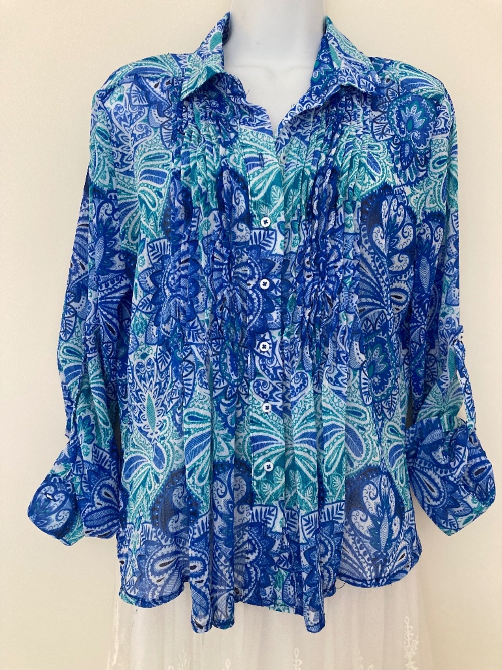 Cristina B. Blue Long-Sleeved Collared Shirt, Size S